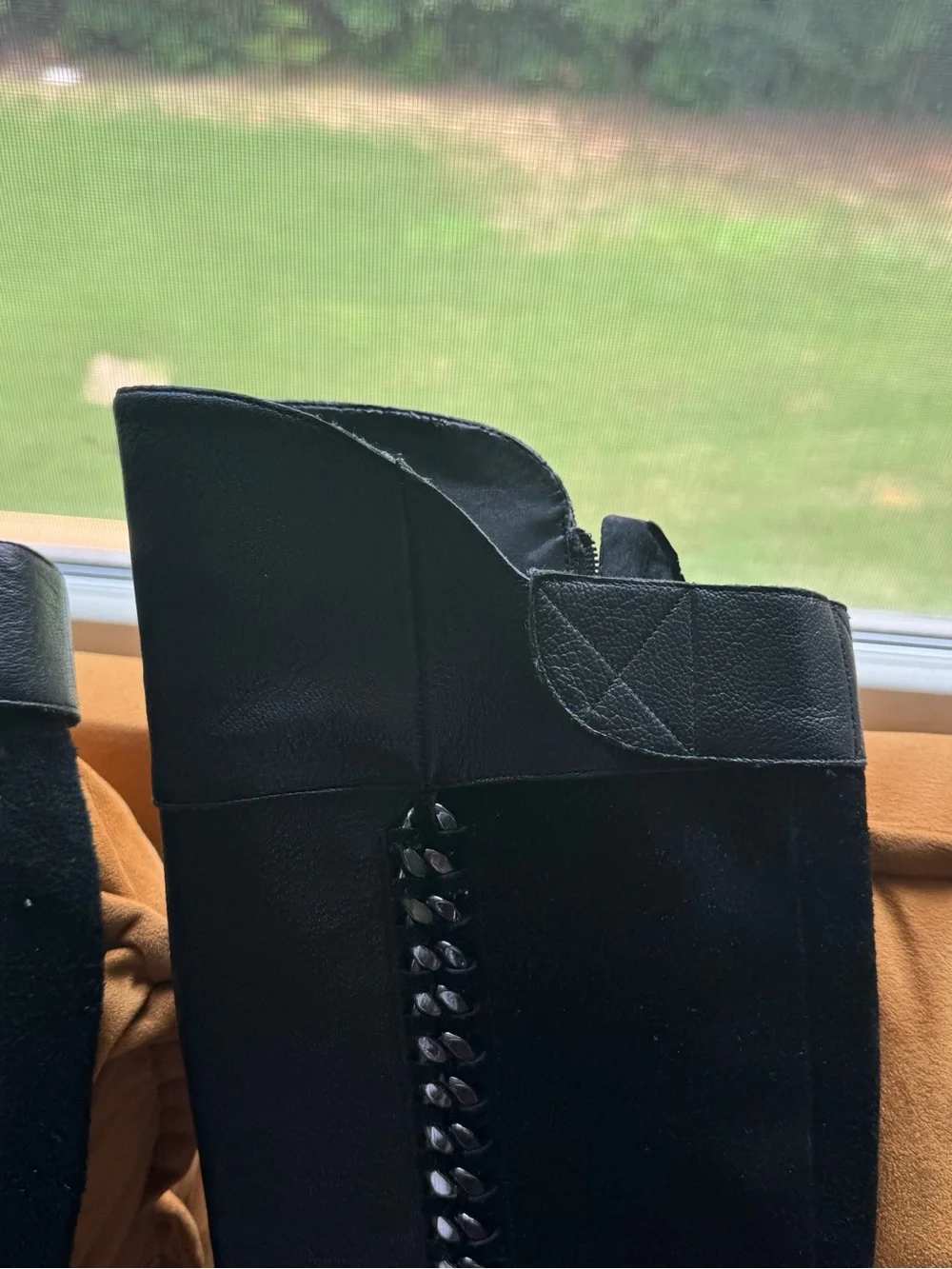 Gianni Bini Black Over-the-Knee Leather Boots with Side Chain Detail